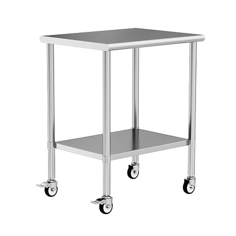 Stainless Steel Work Table with Wheels, 24x30 Inch NSF Kitchen Prep Table with Adjustable Undershelf for Commercial Restaurant, Garage, Outdoor BBQ