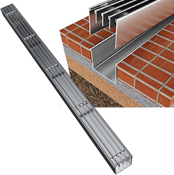 LXLZYXSF Slim Patio Drain Channel Floor Gutters Trench Drain System, 304 Stainless Steel Drainage Ditch Kit for Deck Outdoor Yard Balcony, 3.2ft Long(WXH-2.55"x1.96")