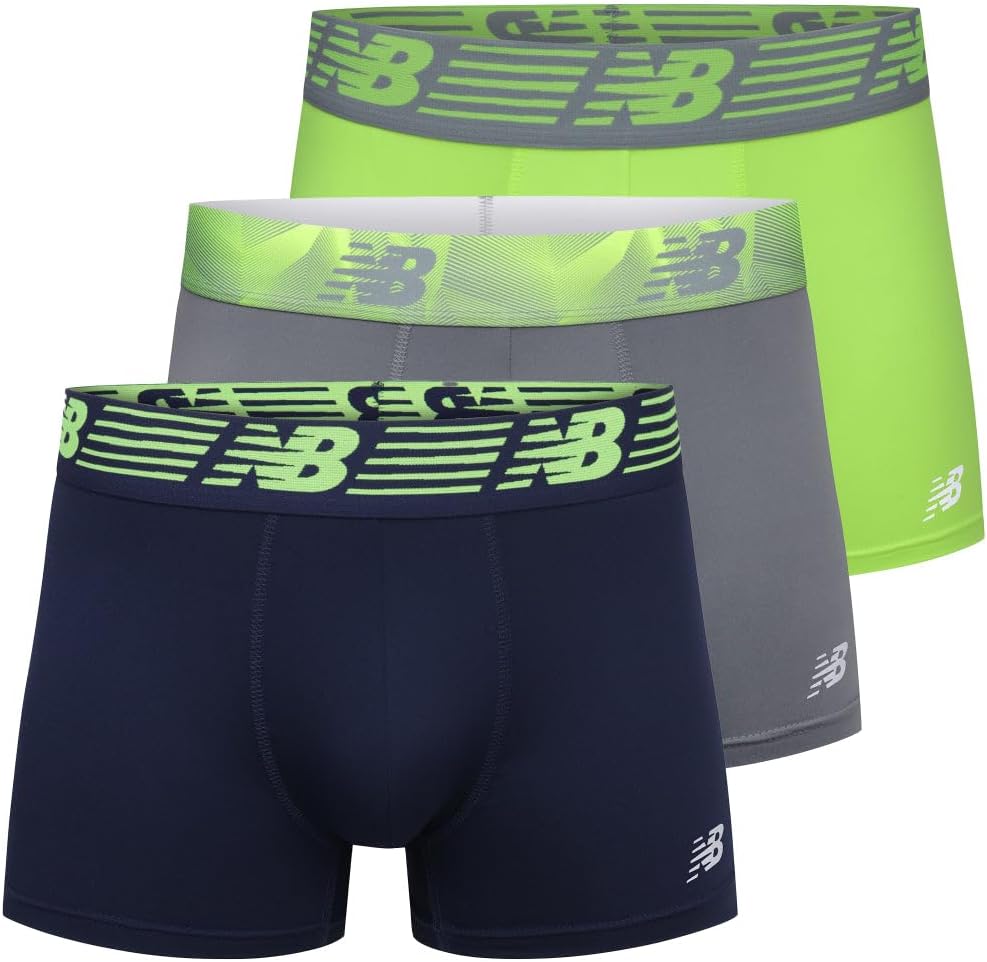 New Balance Men's 3" Performance No Fly Short Boxer Brief Trunks Underpants with Built in Pouch Support 3 Pack