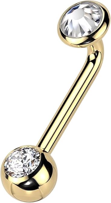 Titanium Internally Threaded L Bent Christina Piercing Jewelry With Flat Bezel and Pressed Fit Gem End
