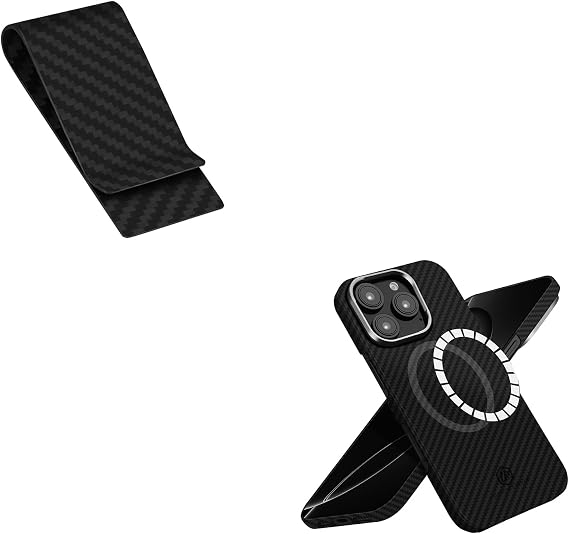MONOCARBON Carbon Fiber Money Clip + Real Aramid Fiber Case for iPhone 16 Pro Max