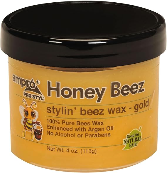 Ampro Pro Styl Beez Wax - Softens Your Hair and Provides Strong Hold - Infused with Argan Oil to Smooth and Condition Tresses - Creates Sleek Looks When Locking, Curling, and Braiding - Gold - 4 oz