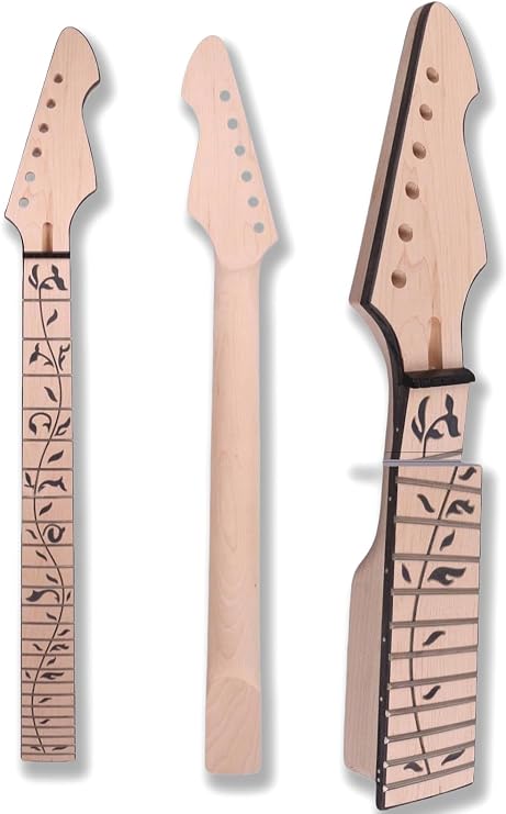 Yinfente Unfinished Electric Guitar Neck Replacement 24 Fret 25.5 Inch Maple Wood Fretboard Binding Headstock