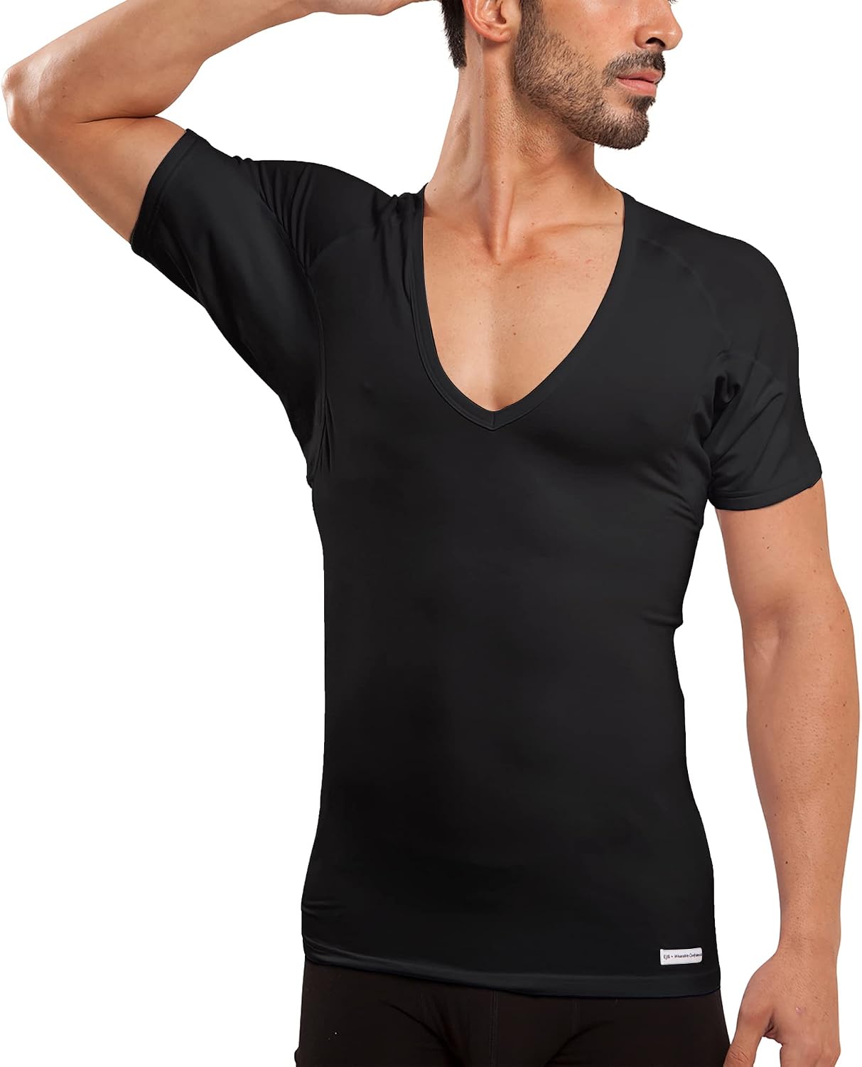 Sweatproof Undershirt Mens Modal Deep V w Sweat Pads, Silver Treated to Fight Embarrassing Odor, Aluminum Free Alternative