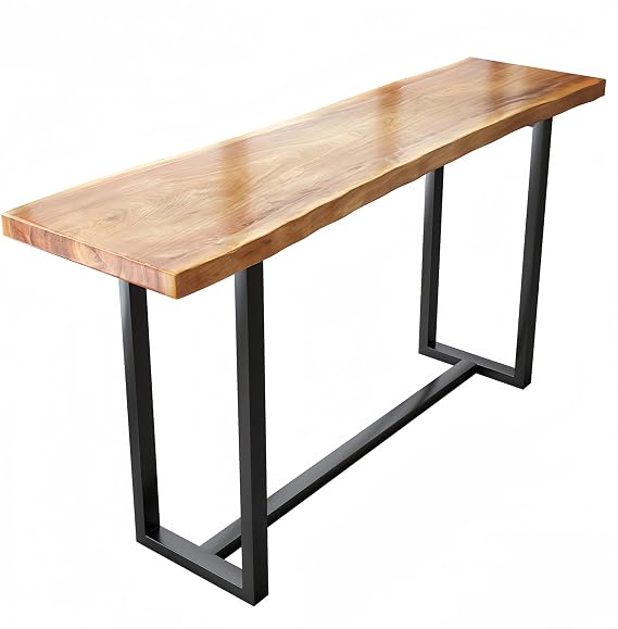 Industrial Wood Bar Height Table,Live Edge Dining Long Bar Tall Counter Table (39.3" L x 17.7" W x 41.3" H)
