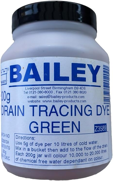 Bailey Green Drain Dye - Professional Grade Drain Tracing Dye, Highly Concentrated Water Dye, Dyes 10,000-20,000 litres, Ideal for Plumbing and Leak Detection - Yellow 73 Powder