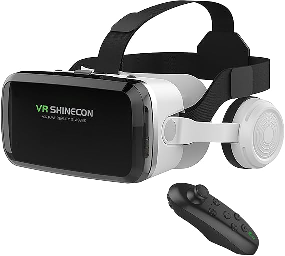 LONGLU VR Headset for Mobile Phones 4.7-6.7 Inch Screen 3D Virtual Reality Glasses Bluetooth Headset with Controller Compatible with iPhone Samsung Android Cellphone etc (with Controller)