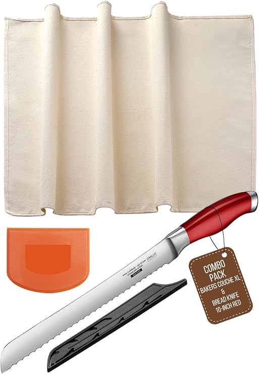 Orblue Bakers Couche XL & Bread Knife 10-inch Red