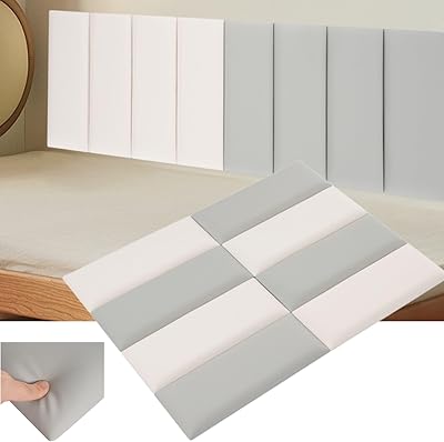 8 Pcs 3D Anti-Collision Wall Padding for Kids, Peel and Stick Upholstered Wall Panels, Headboard Panels for Bedroom Playroom Living Room Creamy-WhiteGrey