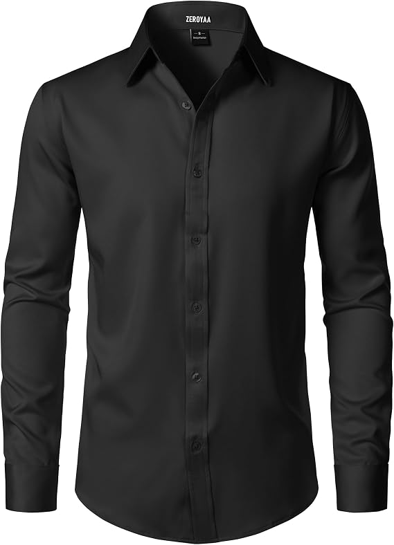 ZEROYAA Mens Wrinkle Free Long Sleeve Dress Shirt Business Casual Modern Slim Fit Button Down Shirts for Wedding and Office