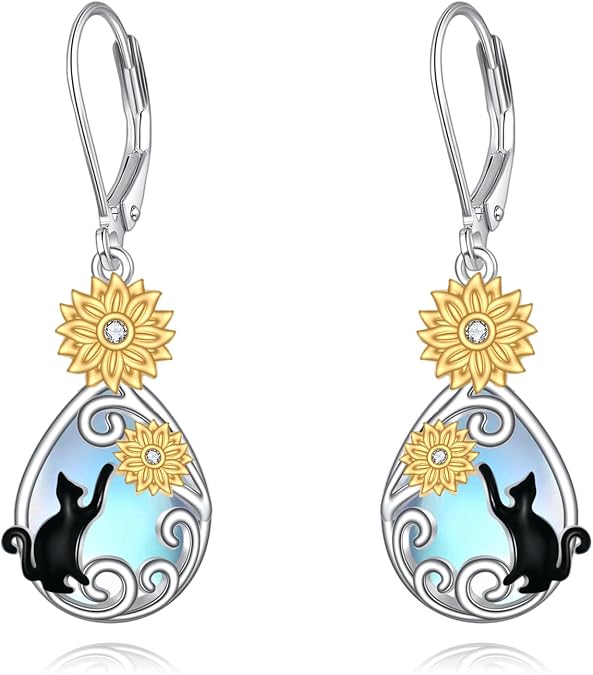 AOBOCO Teardrop Dangle Earrings for Women 925 Sterling Silver Moonstone Flower Filigree Leverback Jewelry Birthday
