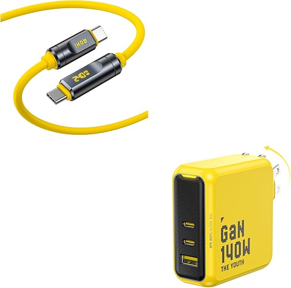 AOHI Youth 140W GaN+ USB C Charger 100W Laptop Fast Charger+240W USB4 2.0 Cable with LED Digital Display 3.3f