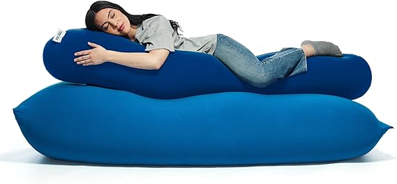 Yogibo Roll Long Full Body Pillow for Women and Men, Adults, for Back, Lumbar, Body Support, Side Sleeper, Maternity, Nursing, Pregnancy for Sleeping, Micro-Bead Filling, Blue