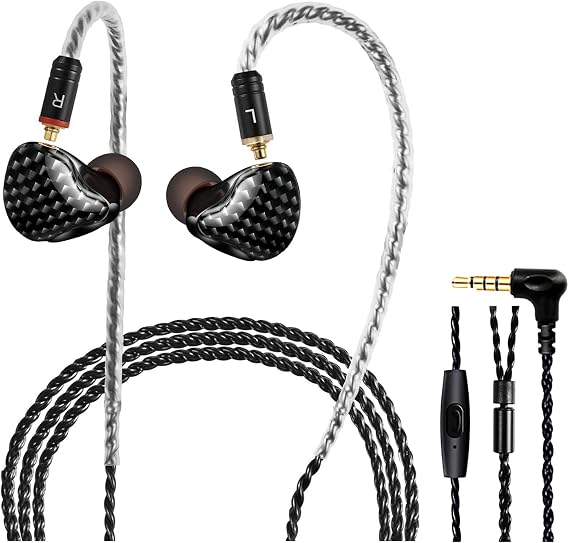 DCMEKA In-Ear Monitor Headphones HiFi Stereo IEM Earphones Dynamic Dual Driver Wired Earphones with Removable Cable Noise Cancelling Headset for Singer Musician Drummer Audiophile Black