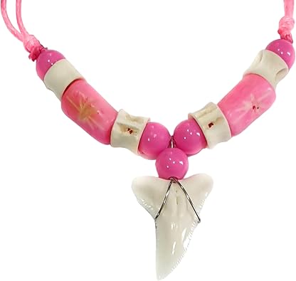 Genuine Shark Tooth Necklace, Mako Shark Tooth Necklace for Men, Cool Seed Beads Beach Necklace for Men Women (GA382)