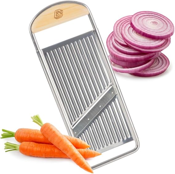 Kings County Tools Handheld Mandoline Slicer for Kitchen, 12 x 4.5 | Stainless Steel Flat Mandolin with Cherrywood Handle, Julienne Cutter for Vegetable and Fruits, Italian Made Kitchen Gadgets