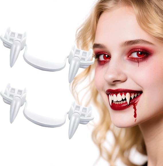 2pcs Halloween Vampire Teeth, Retractable Fake Fangs with Storage Case