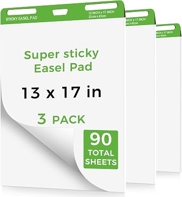 Sticky Mini Easel Pads 13 x 17 Inches, 3 Pack Anchor Chart Paper for Teachers, Self Stick Flip Chart Paper with Sticky Back for Classroom, Office, 30 SheetsPad White