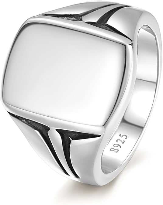 Yaresul Customizable Name Signet Ring for Men 14K Gold Plated|925 Sterling Silver Mens Ring Classic Square Signet Engagement Ring Wedding Band for Men Polished Finish Width Band 10mm Size 7-12