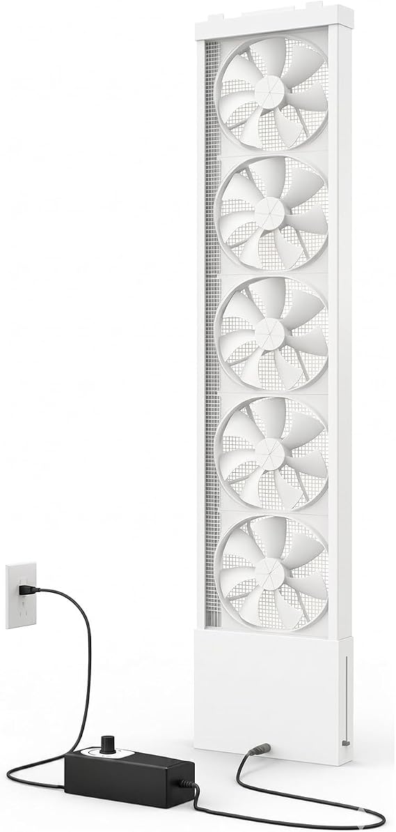 Vertical Window Exhaust Fan with Manual Flip Reversible Design, Sliding Window Fan Tool Free Install Waterproof Twin Vent Extractor Air Circulation Heavy Duty Cooling System Double Room(White,30-33")