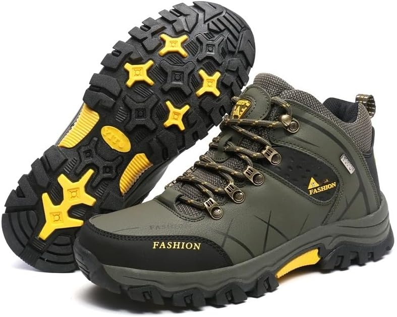 Men's Waterproof Hiking Boots Non-Slip Lightweight Mid Top Ankle Boot Breathable Hiker Trekking Shoes