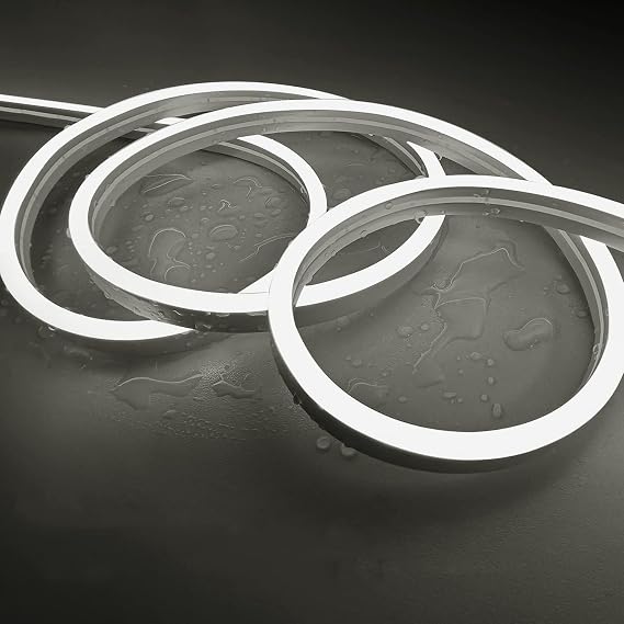 SOCAL-LED LIGHTING Cool White 16.4ft 5M Neon Light Strip, 12V Flex Waterproof Neon LED Strip, Silicone LED Neon Rope Light for Kitchen Bedroom Indoor Outdoor Decoration (Open Wire)