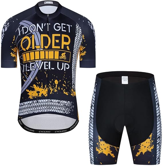 Men Cycling Jersey Set Cycle Short Sleeve Shirt and 3D Cushion Shorts Padded Suit Biking Top