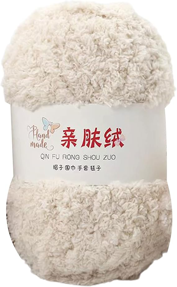 DIY Fluffy Jumbo Knit Yarn, Fleece Sherpa Jumbo Yarn for Knitting, Crocheting, Blanket Making and Crafting Beige