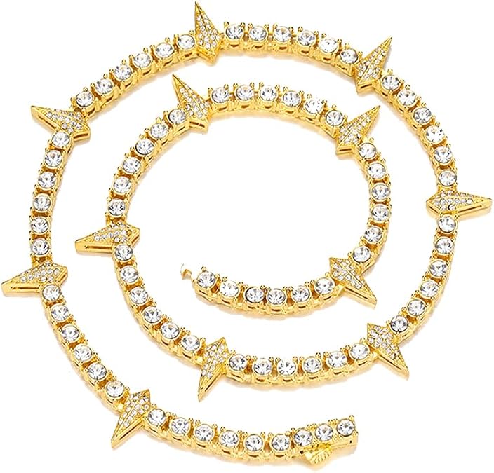 Spikes Iced Out Chain For Men Women Zircon Tennis Chain Trendy Cool Rapper Anime Hippie Panther Paw Choker Necklace Halloween Cosplay Wakanda King Jewelry Gift