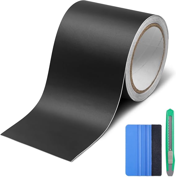 Lypumso Matte Black Vinyl Wrap Tape Roll, 4 Inch x 30ft Self-Adhesive Black Out Chrome Delete Tape with Tool Kit Air Release Adhesive Detailing Wrap DIY Car Door Sill Window Trim Edge Guard Protective