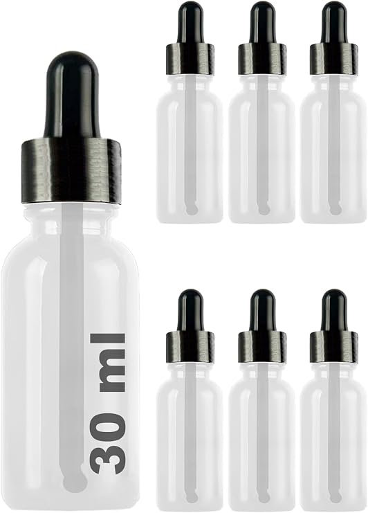 Afracam 30ml Dropper Dropper Bottle with Metal Lid Serum 30 cc Glass Bottle 6 Pieces (Black Lid, Transparent)