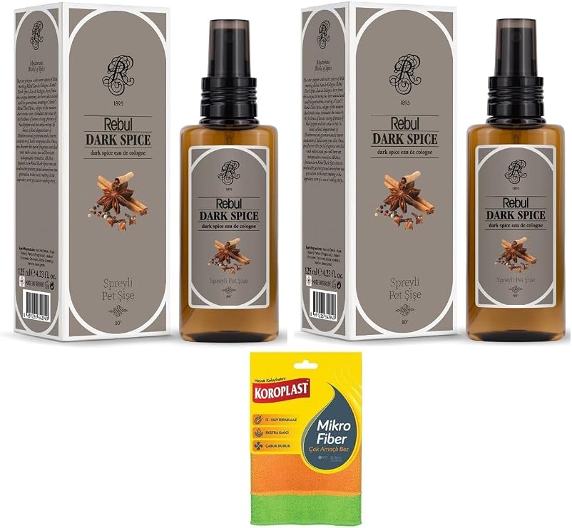 Rebul Dark Spice Kolonya, 2x125ml Pet Şişe, Koroplast Mikrofiber Bez Hediyeli