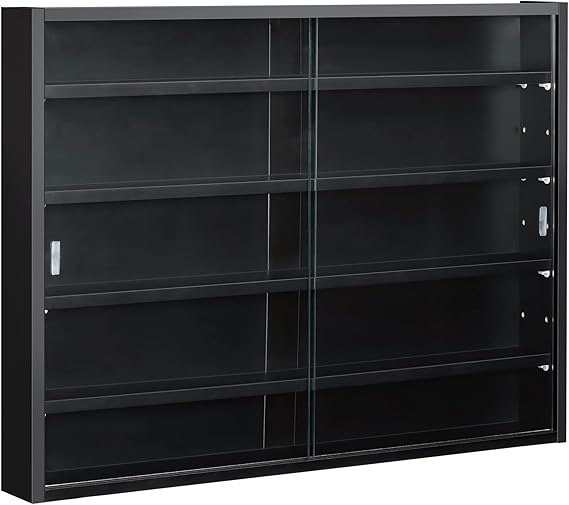 HOMCOM 5-Tier Display Cabinet, Glass Door Cabinet with Adjustable Shelves, Wall-Mounted Display Case for Playroom, Bedroom, Black