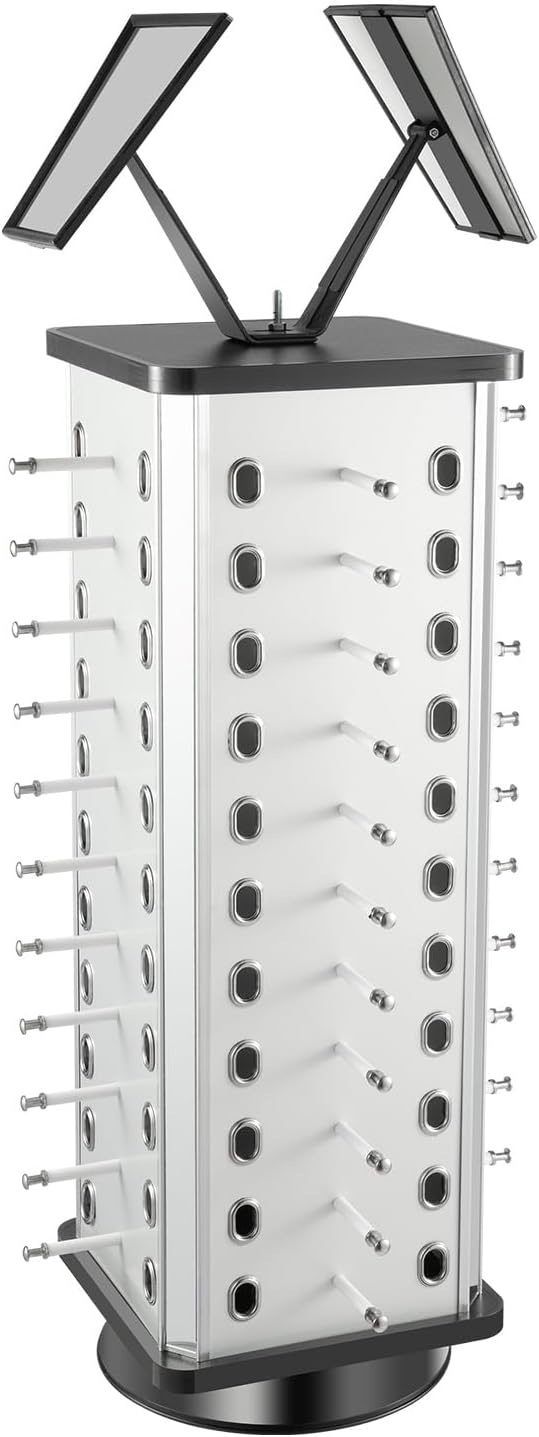 Rotating Sunglass Display Rack for Store, 44 Pairs Glass Holder, Freestanding W/Mirror Eyeglasses Stand, Commercial Eyewear Organizer (Square)