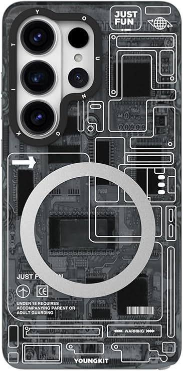 Galaxy S26 Ultra Kılıf M-safe Şarj Özellikli Youngkit 360 Derece Standlı Technology Serisi Kapak Siyah