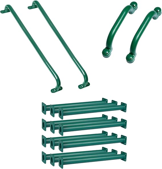 Bacaloo 16.5 Inches Monkey Bars for Kids Outdoor - 12 Green Powder Coated Bars, Set of Two 37 Inch Safety Handle Bars, and Set of Two 9.5 Inch Safety Handle Bars