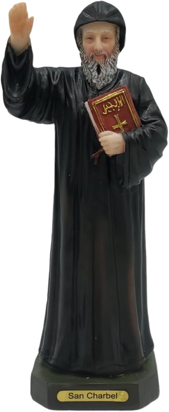 Saint Charbel Statue Catholic Figurine, Four 8, 12, 16", 36 Religious Figurine in Resin | San Charbel Figura Catolica - Estatua de Resina. (Small-8 Inches)