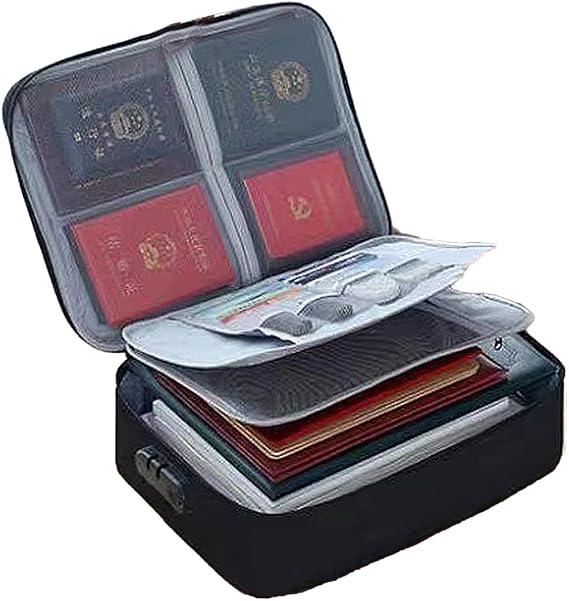 Magik 1~2 Pcs Multi-Layer Portable Filing Bag Organizer Storage with Safe Code Lock (1 Pack, Black)