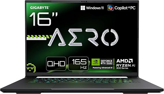 Gigabyte AERO X16 Gaming Laptop - Copilot+ PC, 16", 165Hz WQXGA, Ryzen AI 7 350, RTX 5060, 16GB DDR5 5200MHz, 1TB Gen4 SSD, Windows 11 Home, Dolby Atmos, AERO X16 1VH93UKC94AH