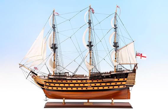 HMS Victory Model Ship Painted 37.4"- Fully Assembled Handcrafted Ship Model - Wooden Model Ship - British Navy Royal History – Large Wooden Boat Model