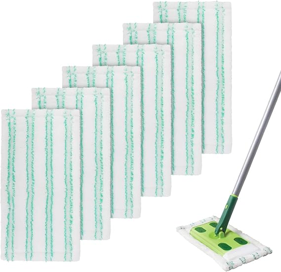 Microfiber Mop Pads Replacement for Quick Shine Hard Surface Floor Mop | 6 Pack Washable & Reusable Mop Pad, Wet Dry HardFloor Cleaning Refills Pad, Polishing Mop Pads, 12.2 x 6 inch