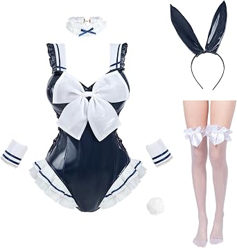 CR ROLECOS Bunny Costume Women Bunny Bodysuit Senpai Kawaii One Piece Back Strap Suit