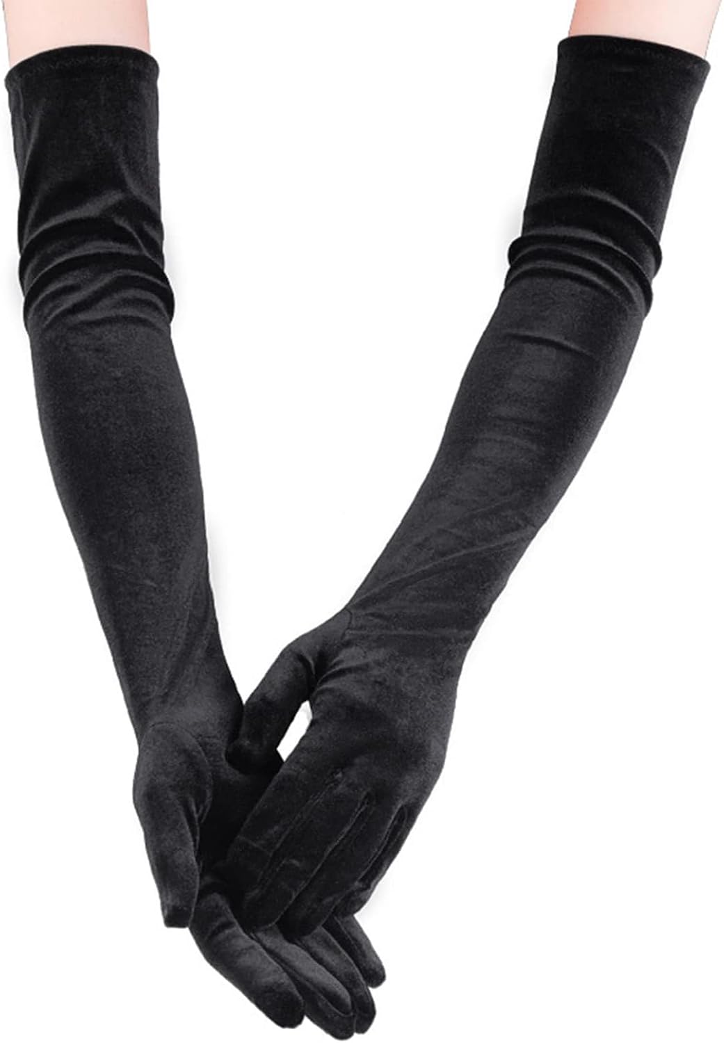 Long Satin Gloves Evening Gloves for Women Girls,Fancy Dress Opera 1920s Elbow Length Velvet Glove for Wedding Prom Party Dance Costume Accessories,21inches,BlackWhiteRed