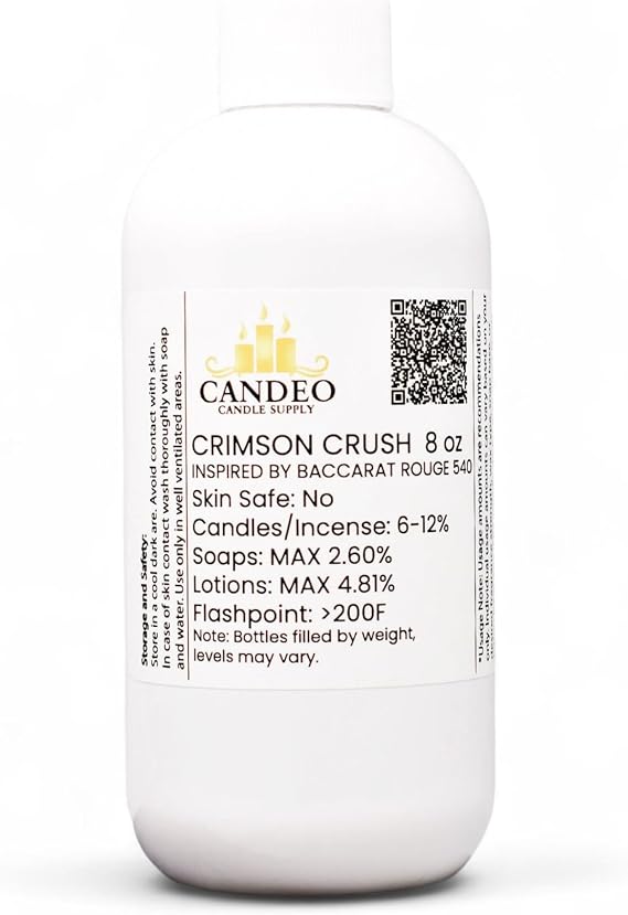 Crimson Crush Fragrance Oil | Inspired by B.accarat R.ouge 540 (8oz Bottle) | Candle Making, Room Sprays, Car Fresheners, Wax Melts | Candeo Candle Supply | Phthalate Free & Prop 65 Compliant