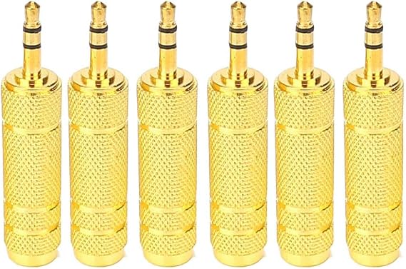 6PCS 3.5mm 1/8" Male Plug TRS to 6.35mm 1/4" Female Stereo Jack Adaptor-Gold Plated Converte,for Audio Earphone,Headphones ect