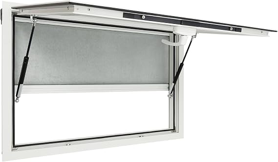 Concession Window 35"x23", Aluminum Alloy Food Truck Service Window with Screen & Awning & Drag Hook, Opens up to 85 Degrees for Food Trucks & Concession Trailers