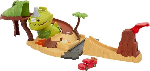 Mattel Disney and Pixar’s Cars Toys, Dinosaur Playground Playset with Lightning McQueen Toy Car, Dinosaur and Kid-Activated Action, Cars On The Road, HNL99