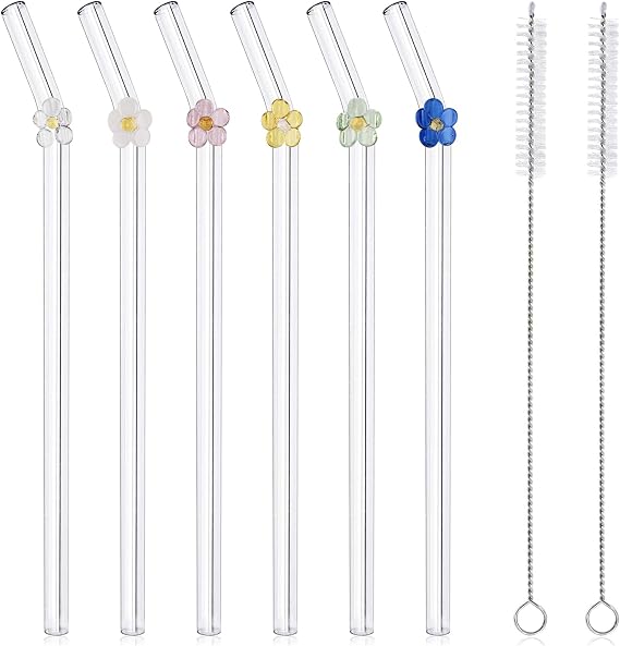 Pack of 6 Reusable Glass Straws