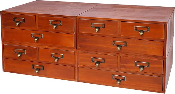 Desk Drawer Organizer | 12 Drawers Apothecary Cabinet | Apothecary Supplies Vintage Chests | Desktop Chest Drawer | Wooden Desk Drawer Organizer for Tea Collection, Stationery (Brown)
