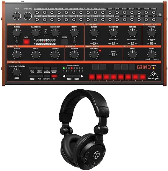 Behringer GRIND Hybrid Semi-Modular Synthesizer with 24 Digital Sound Engines, Bundle With Turnstile Audio Headphones
